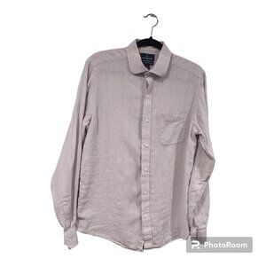 Men's Cream Linen Button Down Shirt Size Medium